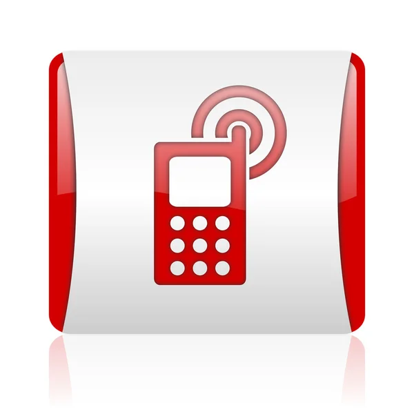 Cellphone red and white square web glossy icon — Stock Photo, Image