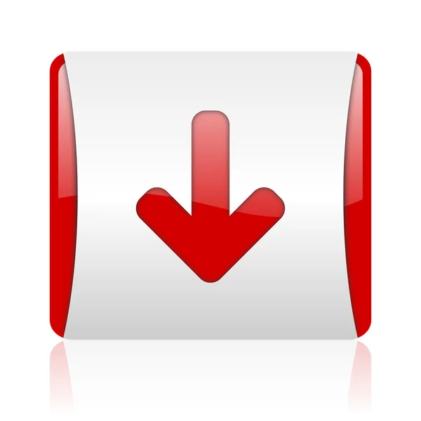 Arrow down red and white square web glossy icon — Stock Photo, Image