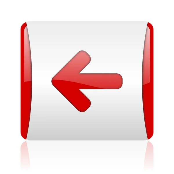 Strzałka w lewo czerwony i biały kwadrat WWW błyszczący ikona — Zdjęcie stockowe