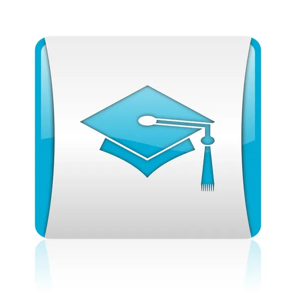 Graduación azul y blanco cuadrado web icono brillante — Foto de Stock