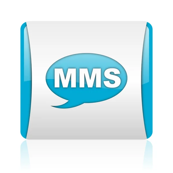 MMS blauw en wit vierkant web glanzende pictogram — Stockfoto