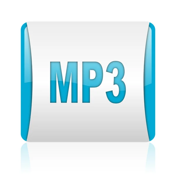 MP3 niebieski i biały kwadrat WWW błyszczący ikona — Zdjęcie stockowe