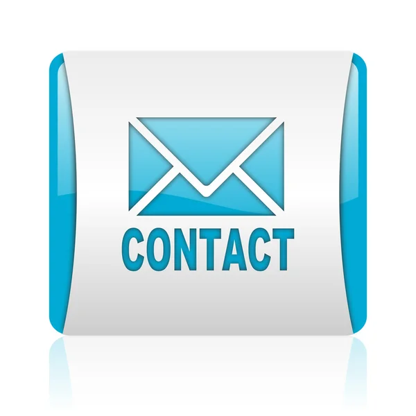 Neem contact op met blauwe en witte vierkante web glanzende pictogram — Stockfoto