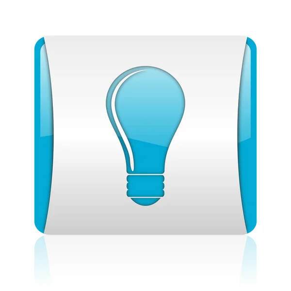 Glühbirne blau und weiß quadratisch Web-Hochglanz-Symbol — Stockfoto