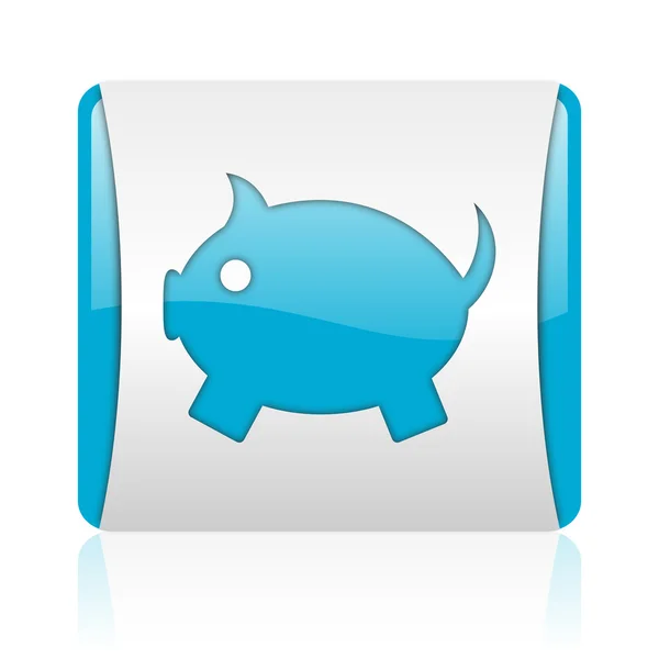 Piggy bank blue and white square web glossy icon — Stock Photo, Image