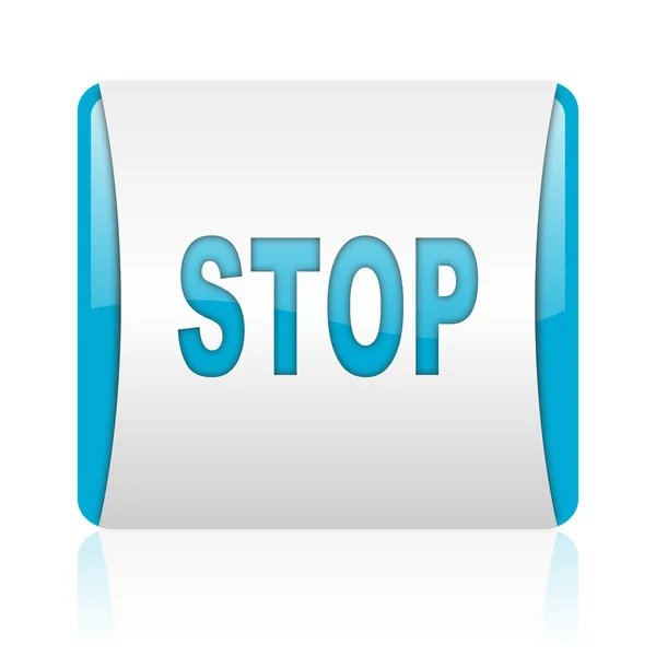 Stop blue and white square web glossy icon — Stock Photo, Image