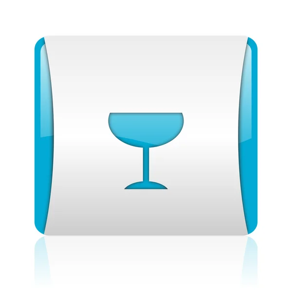 Glas blauw en wit vierkant web glanzende pictogram — Stockfoto