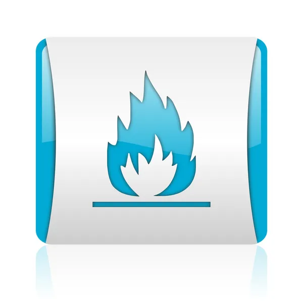 Flames blue and white square web glossy icon — Stock Photo, Image