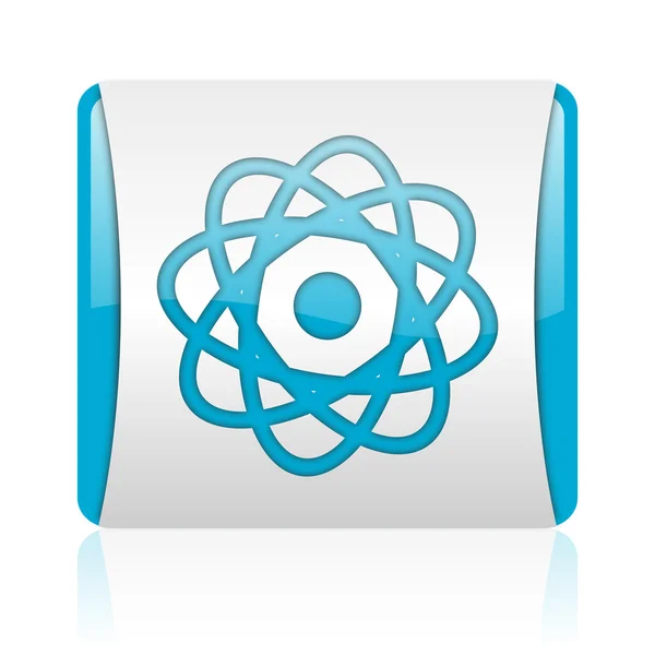 Atom blue and white square web glossy icon — Stock Photo, Image