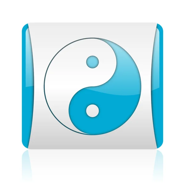 Ying yang blauw en wit vierkant web glanzende pictogram — Stockfoto