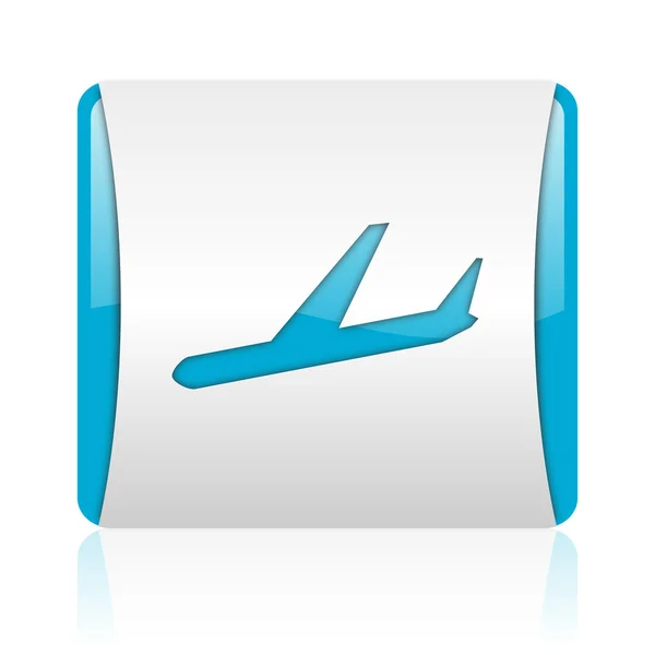 Aeroplano blu e bianco quadrato web icona lucida — Foto Stock