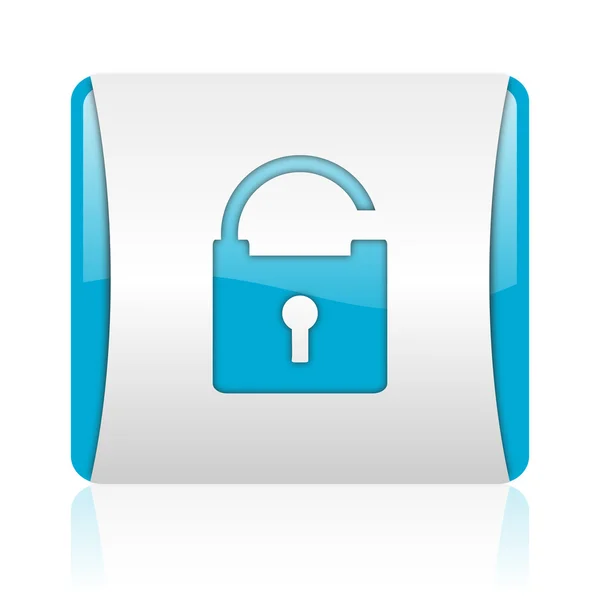 Padlock blauwe en witte vierkante web glanzende pictogram — Stockfoto