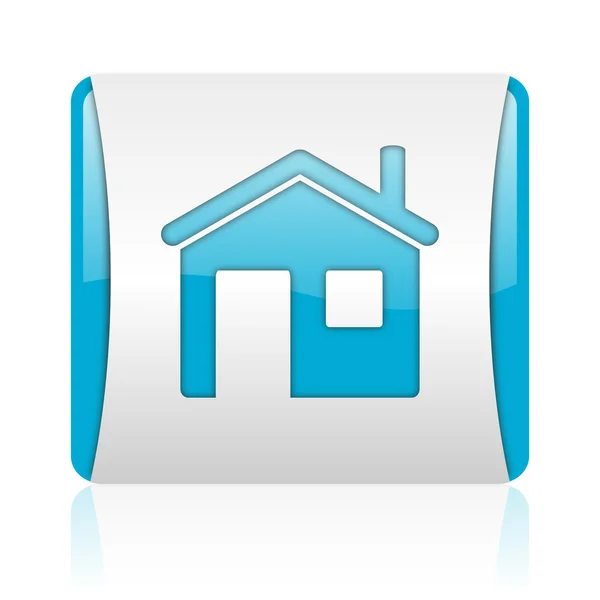 Home azul y blanco cuadrado web icono brillante — Foto de Stock