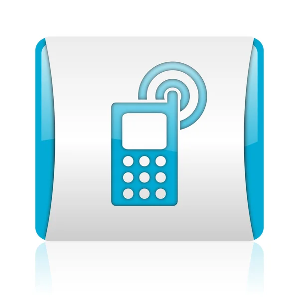 Cep telefonu mavi ve beyaz parlak web simgesi kare — Stok fotoğraf