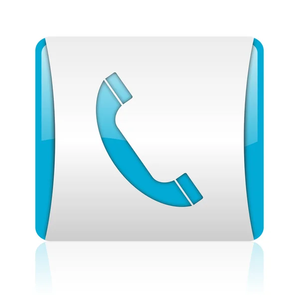 Téléphone bleu et blanc carré web icône brillante — Photo