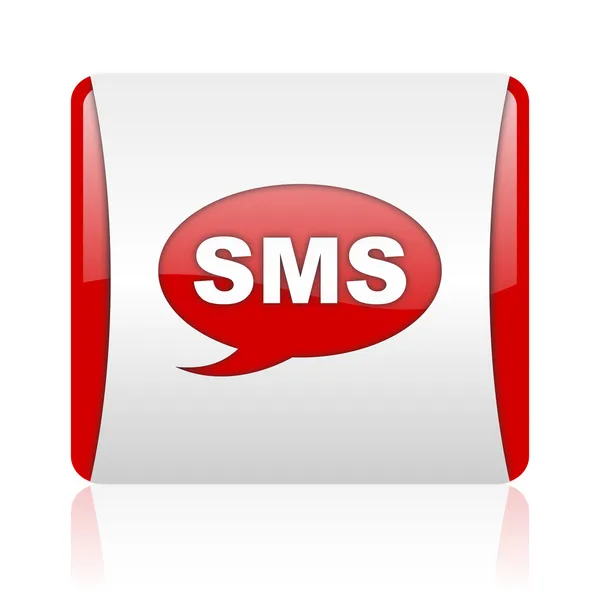 Sms rojo y blanco web cuadrada icono brillante —  Fotos de Stock