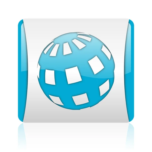 Earth blue and white square web glossy icon — Stock Photo, Image