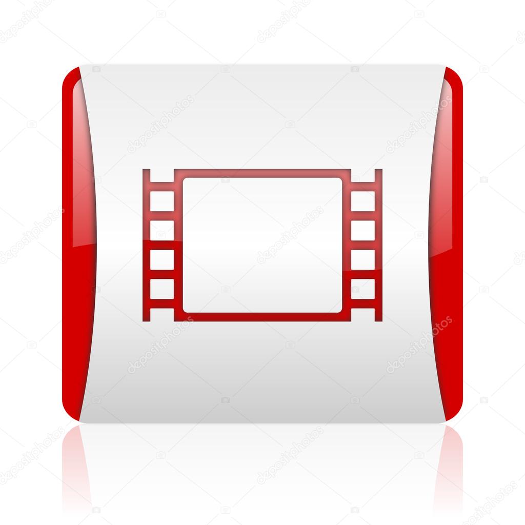 Movie red and white square web glossy ico