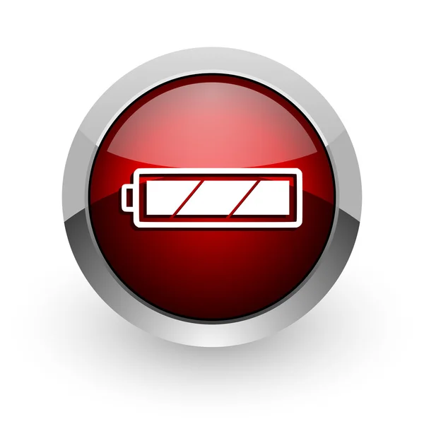 Battery red circle web glossy icon — Stock Photo, Image