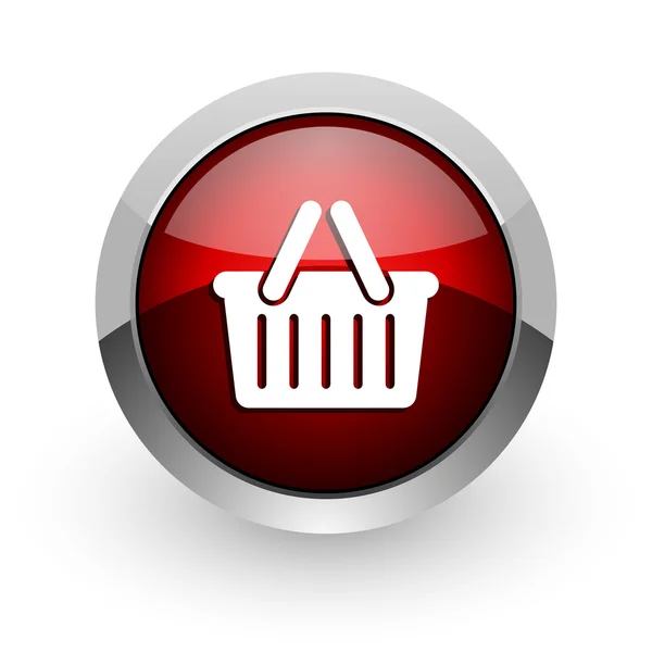 Zakupy koszyka czerwone koło WWW błyszczący ikona — Zdjęcie stockowe