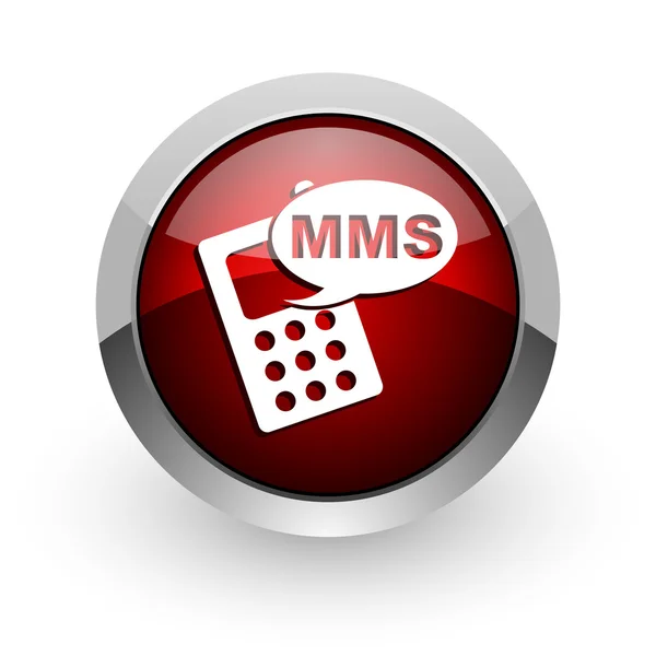 Mms vermelho círculo web ícone brilhante — Fotografia de Stock