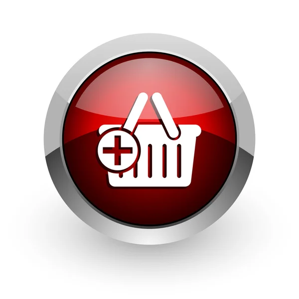 쇼핑 카트 빨간색 원 웹 광택 아이콘 — 스톡 사진