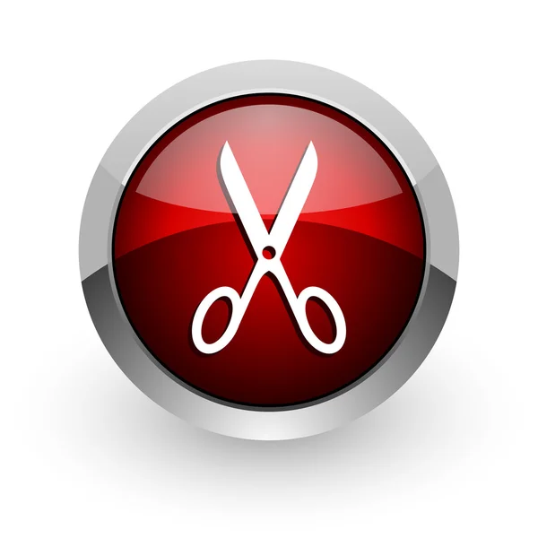 Lesklý ikona webové nůžky červený kruh — Stock fotografie