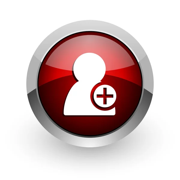 Přidejte kontakt červený kruh web lesklý ikonu — Stock fotografie