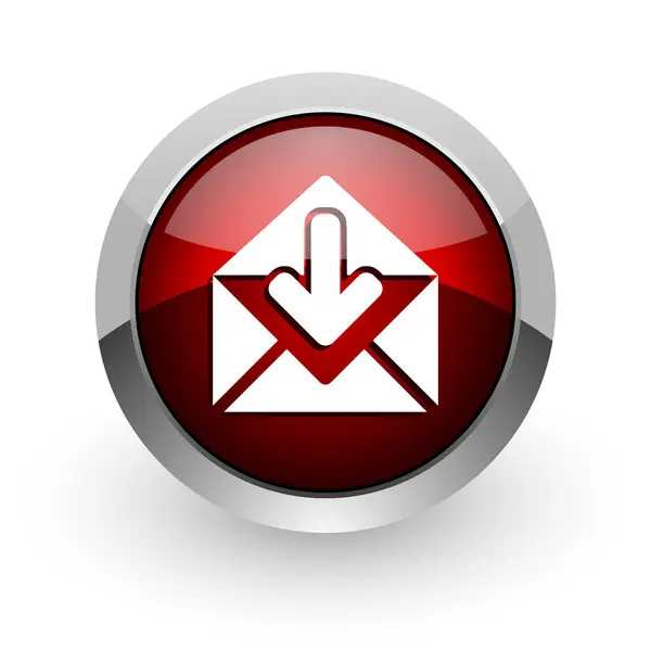 Lesklý ikona webové pošty červený kruh — Stock fotografie