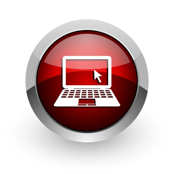 Laptop rode cirkel web glanzende pictogram — Stockfoto