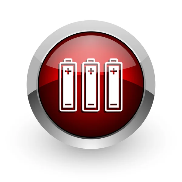 Baterie czerwone koło WWW błyszczący ikona — Zdjęcie stockowe