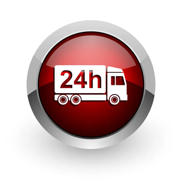 Delivery 24h red circle web glossy icon — Stock Photo, Image