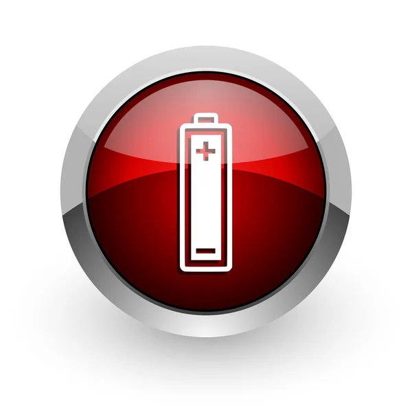 Battery red circle web glossy icon — Stock Photo, Image