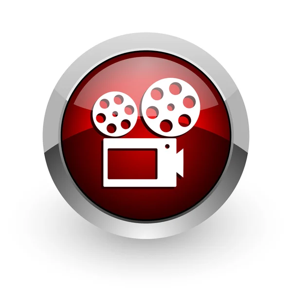 Cinema vermelho círculo web ícone brilhante — Fotografia de Stock