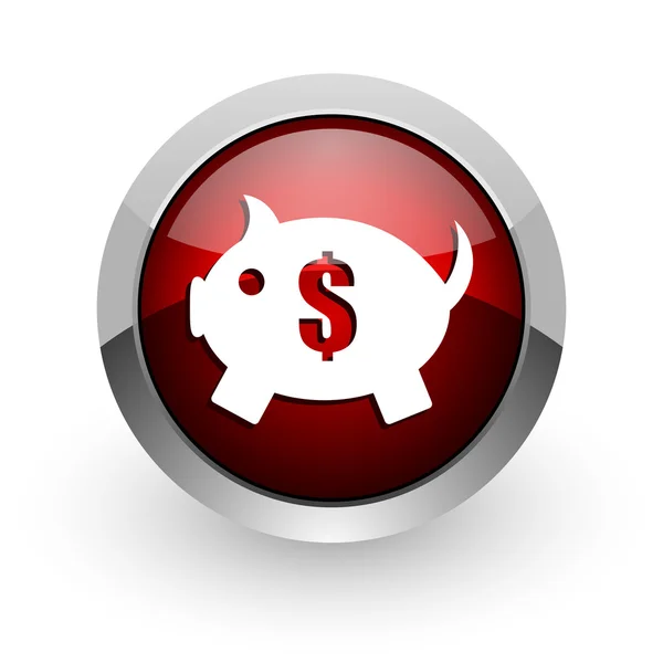 Piggy bank piros kör web fényes ikon — Stock Fotó