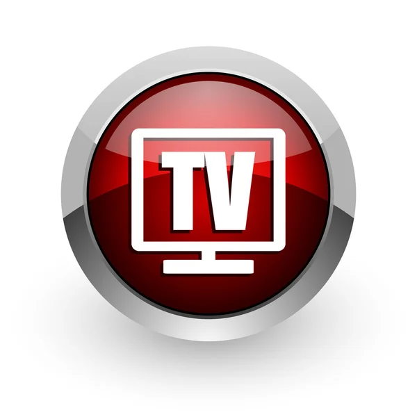 Tv círculo rojo web icono brillante — Foto de Stock
