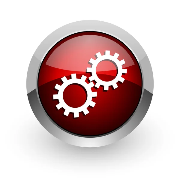 Versnellingen rode cirkel web glanzende pictogram — Stockfoto