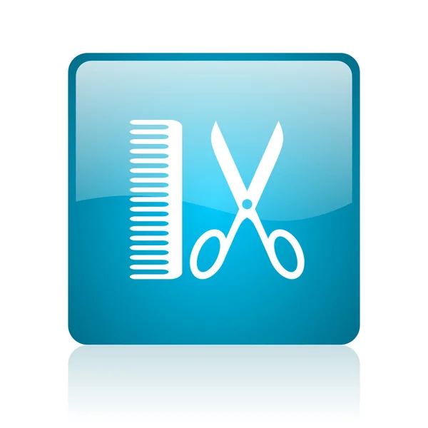 Barbeiro azul quadrado web ícone brilhante — Fotografia de Stock