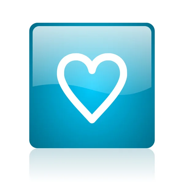 Coeur bleu carré web brillant icône — Photo