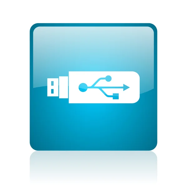 USB niebieski kwadrat WWW błyszczący ikona — Zdjęcie stockowe
