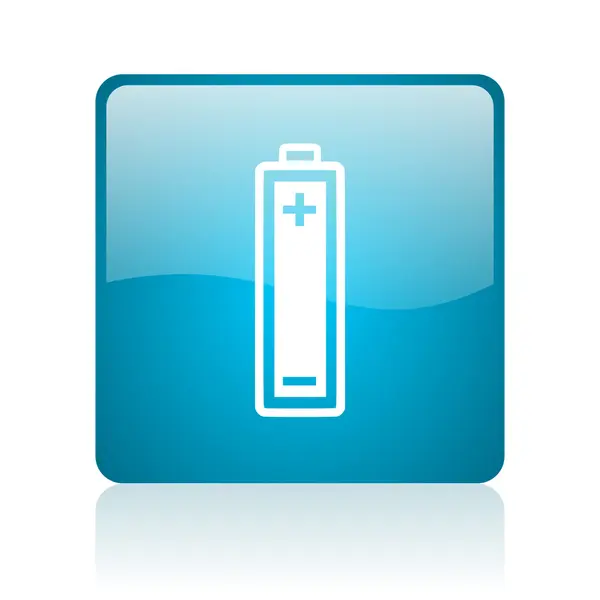 Niebieski kwadrat WWW błyszczący ikona baterii — Zdjęcie stockowe