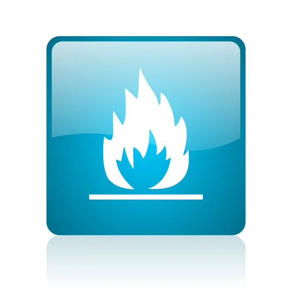 Flammen blaues quadratisches Web-Hochglanz-Symbol — Stockfoto