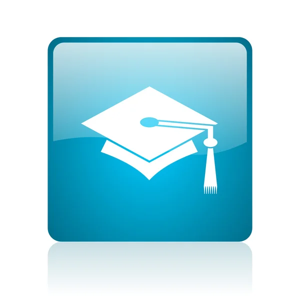 Graduation blue square web glossy icon — Stock Photo, Image