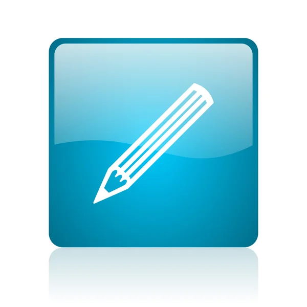 Lápis azul quadrado web ícone brilhante — Fotografia de Stock