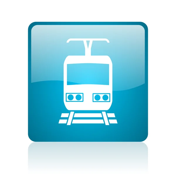Train blue square web glossy icon — Stockfoto