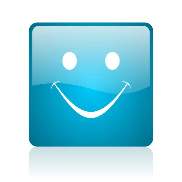 Sourire bleu carré web brillant icône — Photo