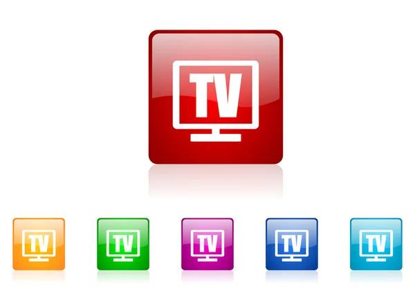 Négyzet alakú web fényes ikon színes televízió — Stock Fotó