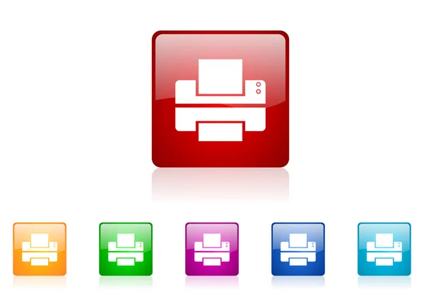 Printer square web glossy icon colorful set — Stock Photo, Image