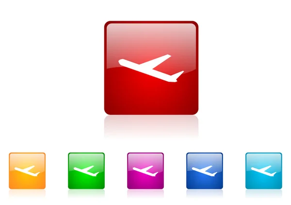 Airplane square web glossy icon colorful set — Stock Photo, Image