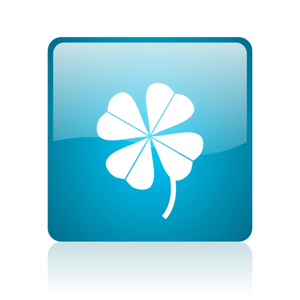 Trébol de cuatro hojas azul cuadrado web icono brillante — Foto de Stock